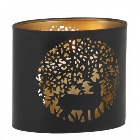 Oval candle holder in black lacquered metal deer