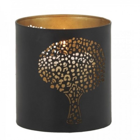 Round black lacquered metal tree candle holder