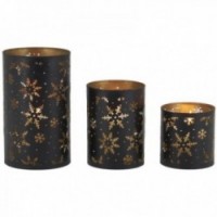 Round Metal Tealight Holders Snowflake Inside Gold Set of 3