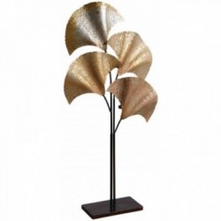 Photophore décor feuilles en métal sur pied H 110 cm
