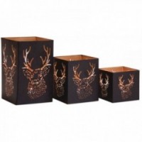 Black metal square tealight holders Deer Set of 3