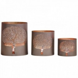 Ovale Baum-Teelichthalter aus grauem Metall, 3er-Set