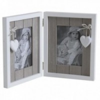 Porte-photos en bois et verre coeur à poser 2 photos