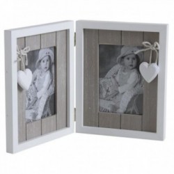 Porta-fotos em madeira e vidro coração para colocar 2 fotos