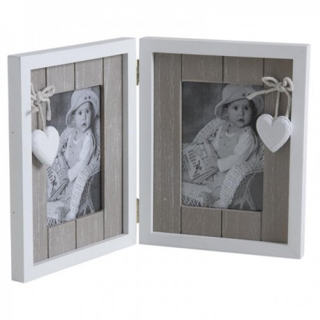 Photo holder in wood and heart glass to put 2 photos