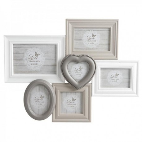 Cadre photo pêle-mêle mural 6 photos en bois laqué et verre