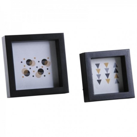 Square photo frames in black wood and glass Set of 2