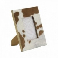 Photo frame to pose in wood and cowhide photo of 10 X 15 cm