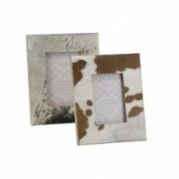 Photo frame to pose in wood and cowhide photo of 13 X 18 cm