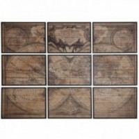Tables World map in wood 9 frames