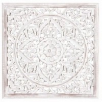 Mandala Carved Bleached Wood Wall Décor