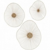 Gold lacquered metal wall decorations Set of 3