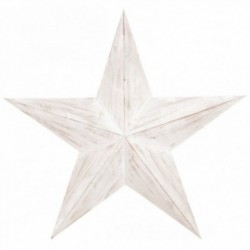Estrela de parede em madeira patinada branca