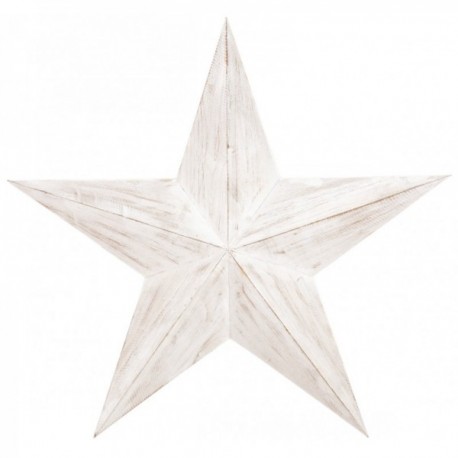 Estrela de parede em madeira patinada branca