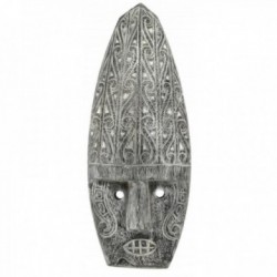 Ethnische Wandmaske aus geschnitztem grau patiniertem Holz