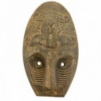 Wall mounted wood stained gray carved ethnic & artisanal wall decoration
