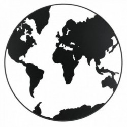 Weltkarten-Wanddekoration aus schwarz lackiertem Metall