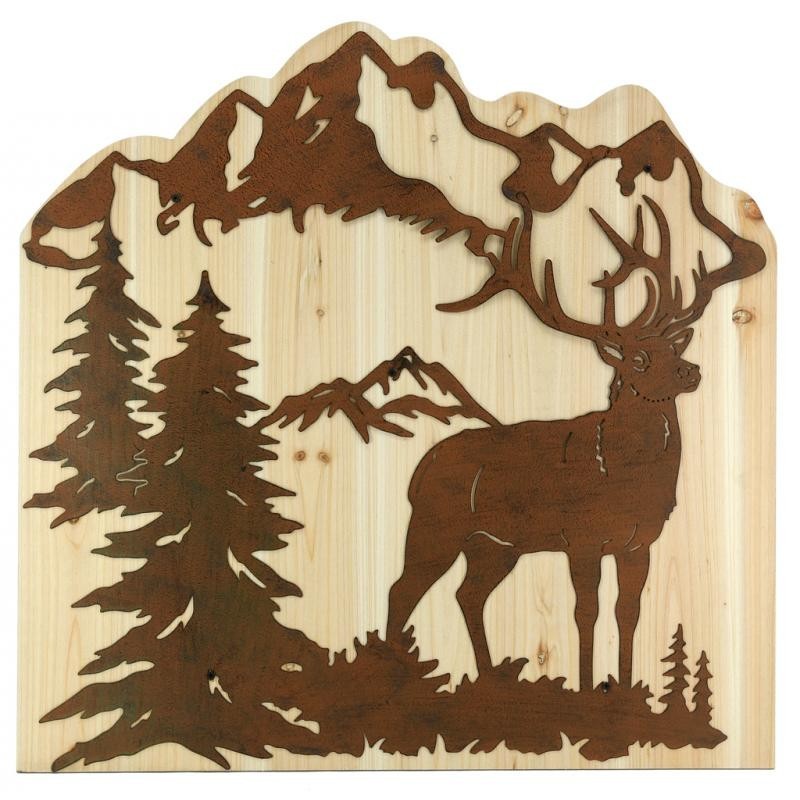 Wall Decoration Wood Metal Aged Relief Cerf Table Design Nature Hunting