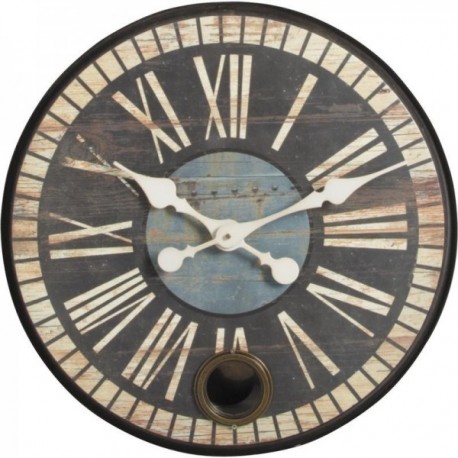 Reloj de pared de metal envejecido con péndulo | Gran estación vintage y reloj de vendimia industrial