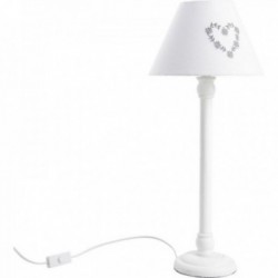 Lámpara de mesa de salón en madera con estampado de corazones blancos