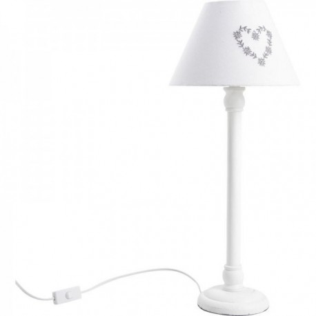 Living room table lamp in wood with white heart motif