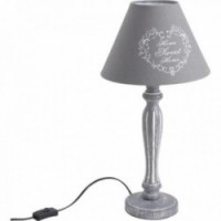 Wooden bedside lamp with gray heart pattern