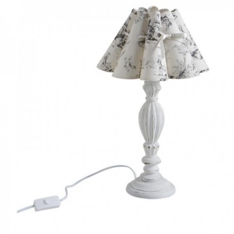 Living room lamp in aged white wood with pleated conical shade