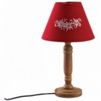 Sänglampa med träfot och röd lampskärm Edelweiss
