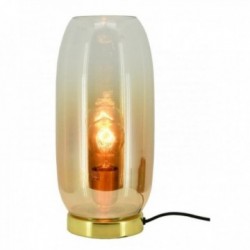 Tafellamp van amberkleurig glas en goudkleurig metaal