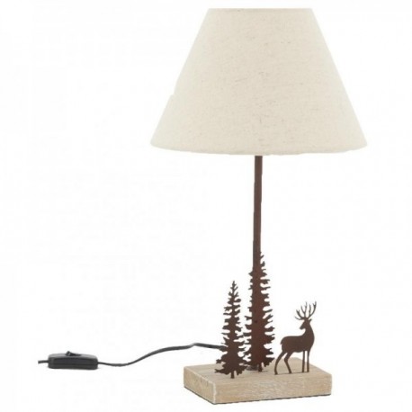 Bedside table lamp in metal and deer antlers and fir trees