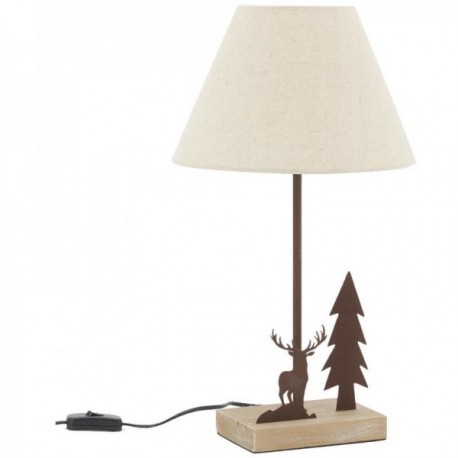 Bedside table lamp in metal and deer antlers and fir trees