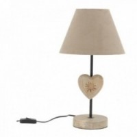 Bedside table lamp in wood and metal heart