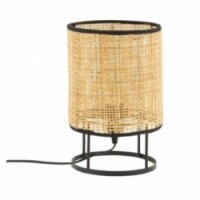 Round bedside lamp in metal and caning