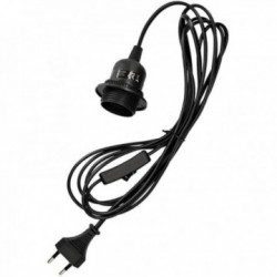 Cable eléctrico negro para lámpara de mesita de noche con interruptor con casquillo E27