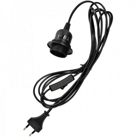 Black electric cable for bedside table lamp with E27 socket switch