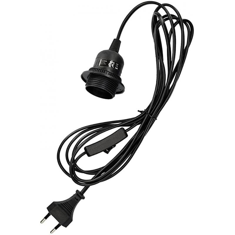 Câble électrique noir pour lampe de chevet à poser avec interrupteur douille  E27 - Boisnature'l