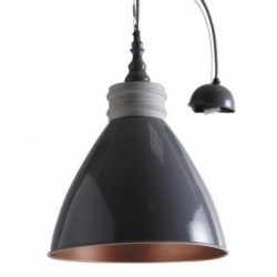 Lampe suspension en métal laqué gris et bois
