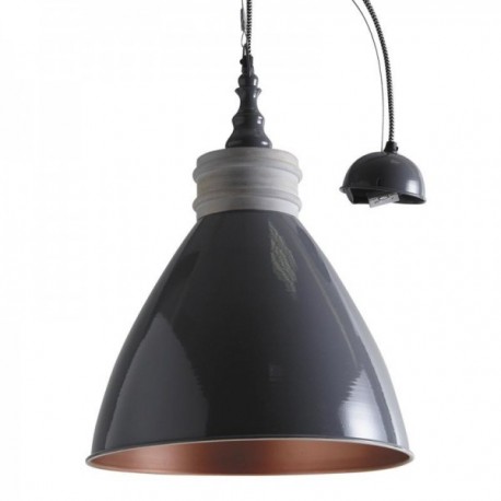 Pendant lamp in gray lacquered metal and wood