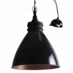 Lampe suspension en métal laqué noir et bois