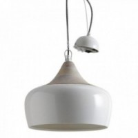Pendant lamp in ivory white lacquered metal and wood