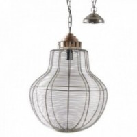 Pendant lamp in antique gray metal and wood