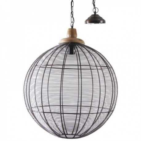 Metalowa lampa zawieszenia miedziana i drewno