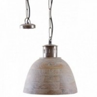 Lámpara colgante de madera blanqueada y metal