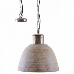 Lampe suspension bois blanchi et métal