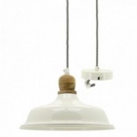Pendant lamp in white lacquered metal and wood Ø 26cm