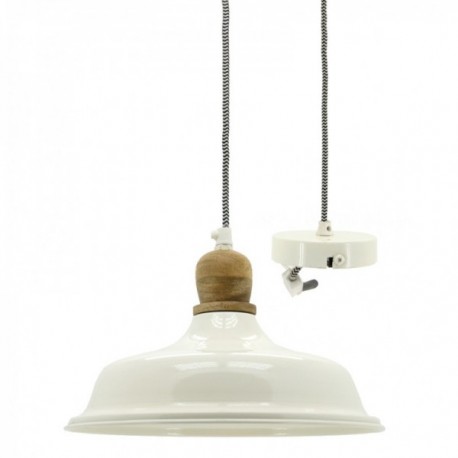 Pendant lamp in white lacquered metal and wood Ø 26cm