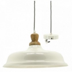 Pendant lamp in white lacquered metal and wood Ø 40cm