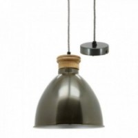 Pendant lamp in metal and natural wood
