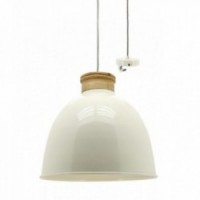 Pendant lamp in white lacquered metal and natural wood