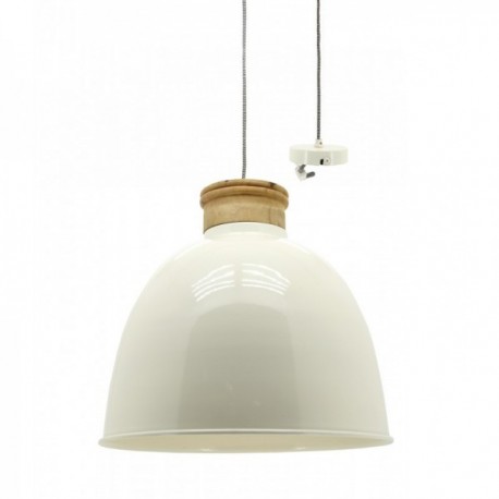 Pendant lamp in white lacquered metal and natural wood